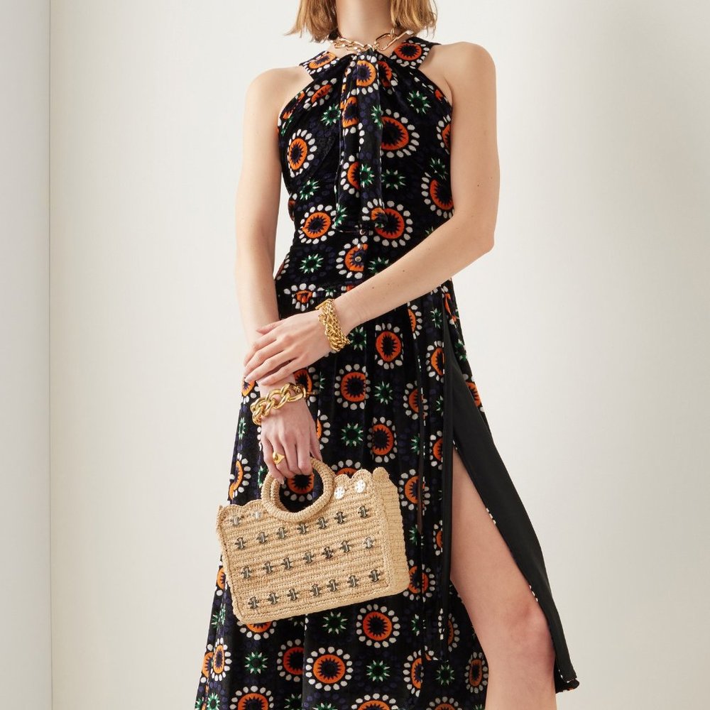 Paco Rabanne Chain-Embellished Printed Velvet Maxi Dress